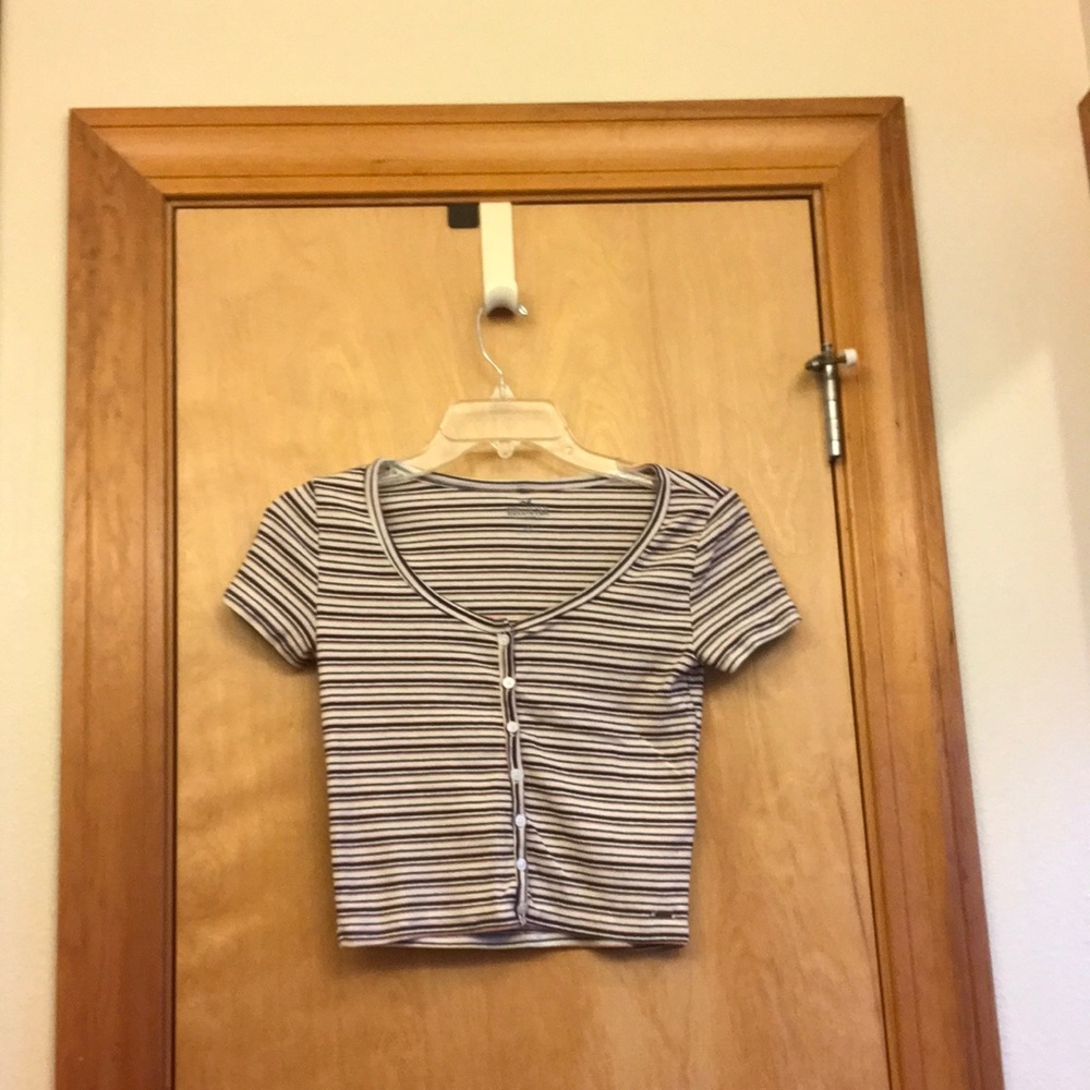 Hollister multi stripe crop button - womens - small